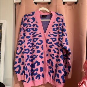 authentic lazy oaf pink and blue leopard cardigan ML